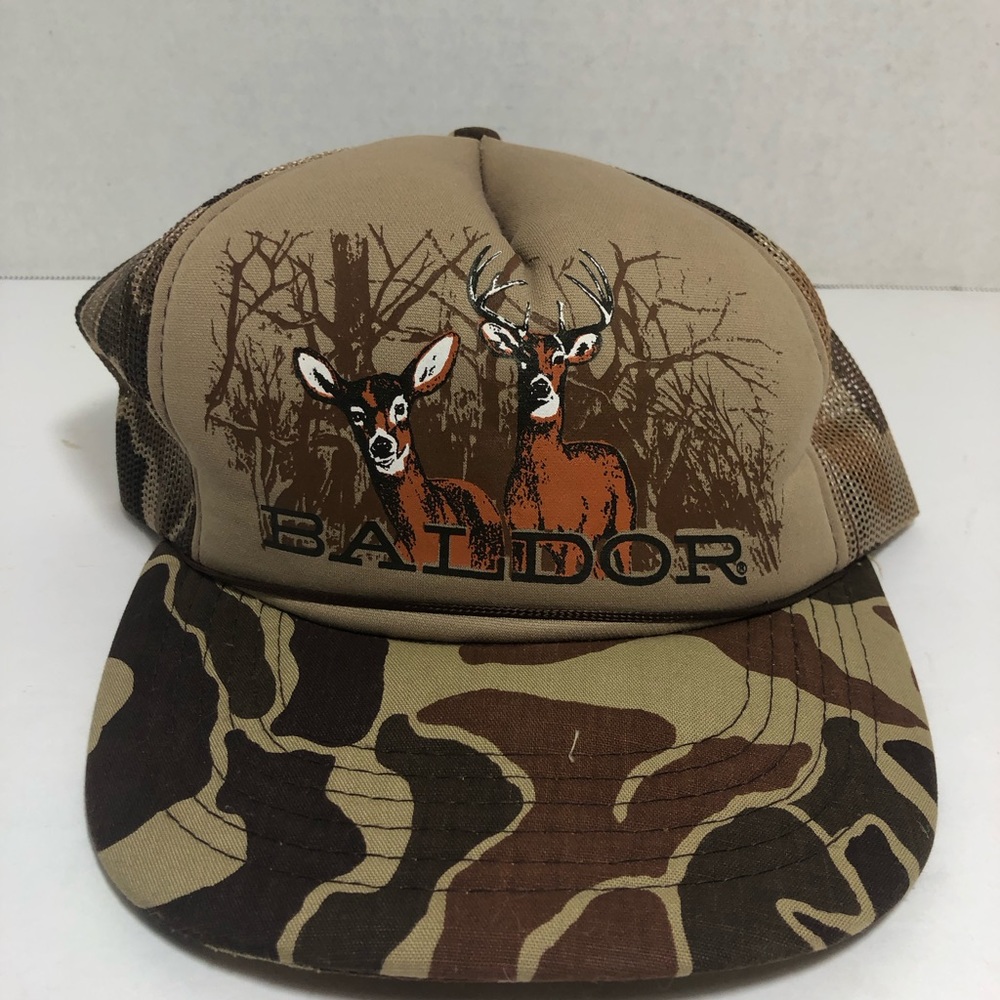 Vintage 80’s Baldor Camo SnapBack Trucker Cap with Deer & Back Mesh - Adjustable
